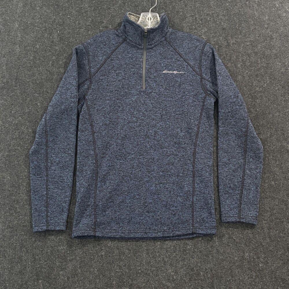 Eddie Bauer Sweater Men's Small Navy Blue Quarter 1/4 Zip Fleece Knit Pullover